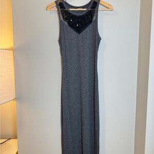 Express Gray Maxi Dress with Embellished Neckline